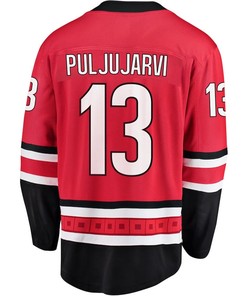 Jesse Puljujarvi 13 Carolina Hurricanes Stanley Cup 2023 Playoffs Patch Home Breakaway Men Jersey - Red
