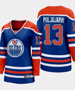 Jesse Puljujarvi 13 Edmonton Oilers 2022-23 Home Women Premier Breakaway Player Jersey Royal