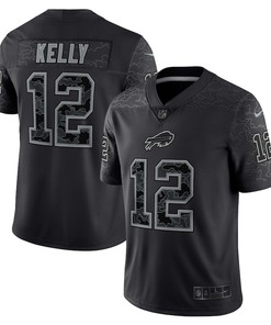 Jim Kelly 12 Buffalo Bills Retired Player RFLCTV Limited Jersey - Black