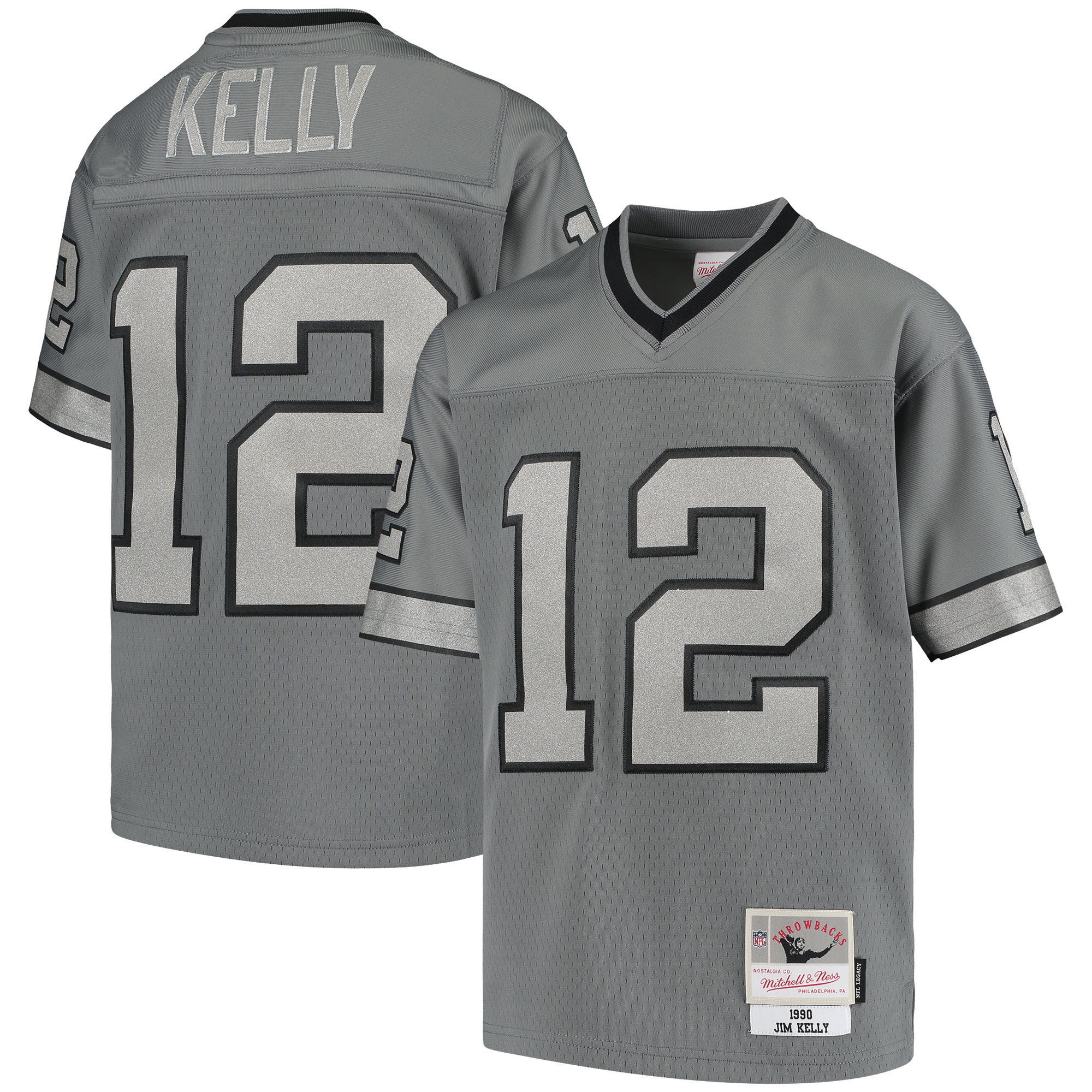 Jim Kelly Buffalo Bills Mitchell & Ness 1990 Retired Player Metal Replica Jersey - Charcoal Nfl