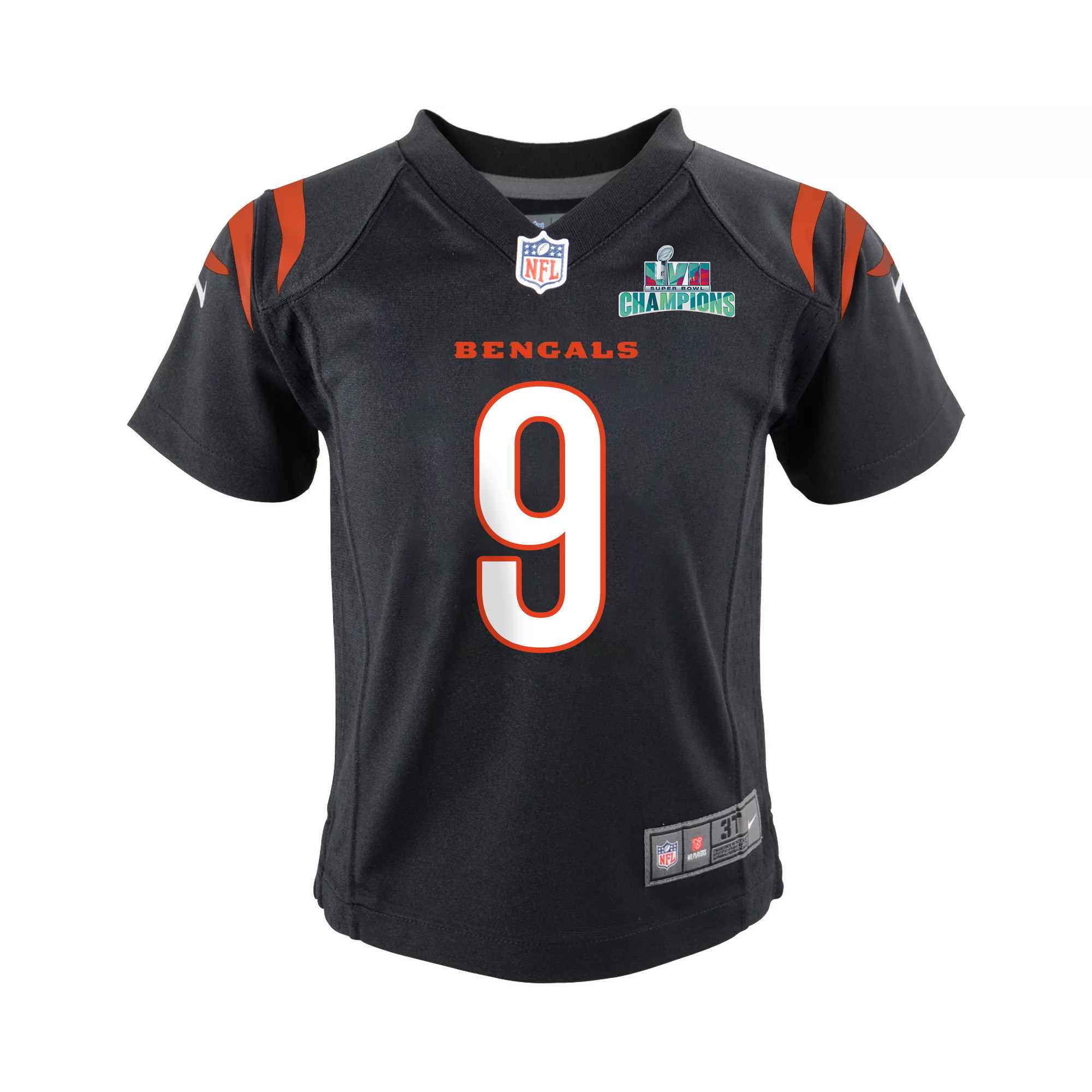 Joe Burrow 9 Cincinnati Bengals Super Bowl LVII Champions Youth Game Jersey - Black