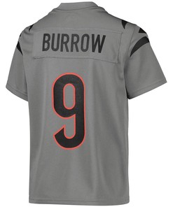 Joe Burrow 9 Cincinnati Bengals Youth Inverted Team Game Jersey - Gray