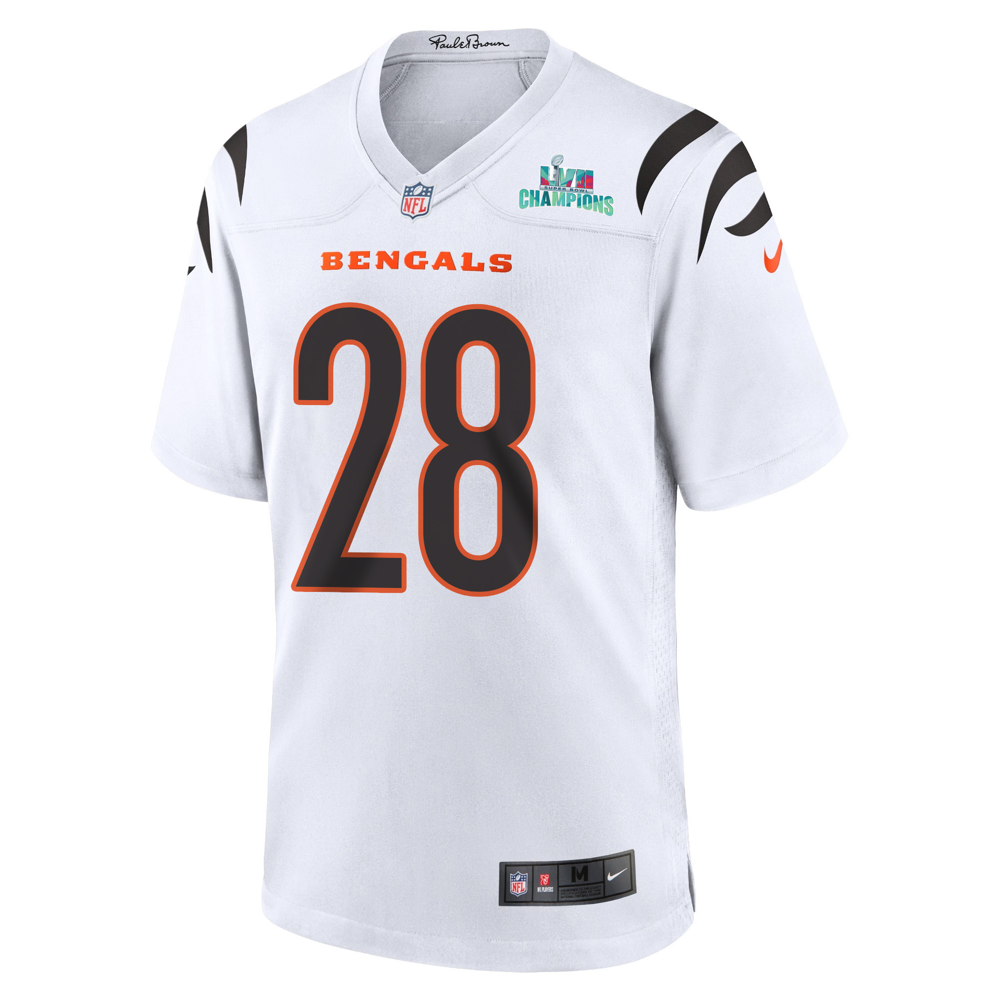 Joe Mixon 28 Cincinnati Bengals Super Bowl LVII Champions Men Game Jersey - White
