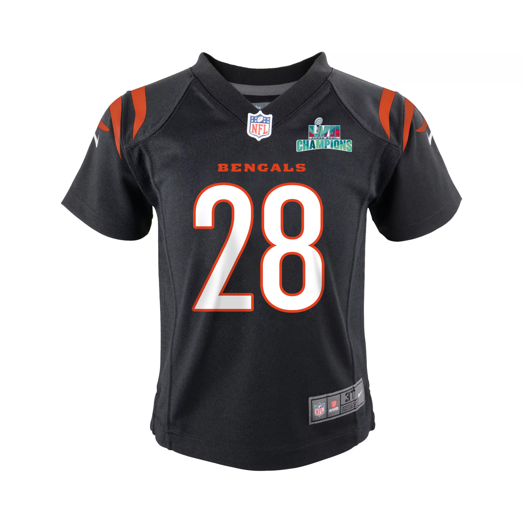 Joe Mixon 28 Cincinnati Bengals Super Bowl LVII Champions Youth Game Jersey - Black