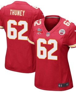 Joe Thuney 62 Kansas City Chiefs Super Bowl LVII Champions 3 Stars Women Game Jersey - Red