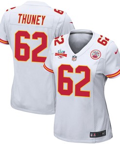 Joe Thuney 62 Kansas City Chiefs Super Bowl LVII Champions 3 Stars Women Game Jersey - White