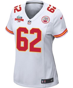 Joe Thuney 62 Kansas City Chiefs Super Bowl LVII Champions 3 Stars Women Game Jersey - White