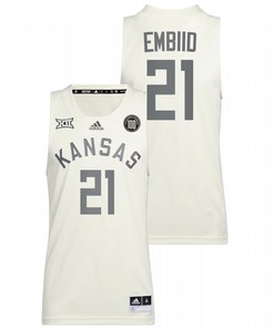 Joel Embiid 21 Kansas Jayhawks 100 Anniversary Of 1922 Helms National Champs Retro Men Jersey - White