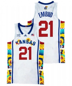 Joel Embiid 21 Kansas Jayhawks Sunflower Showdown Basketball Men Jersey - White