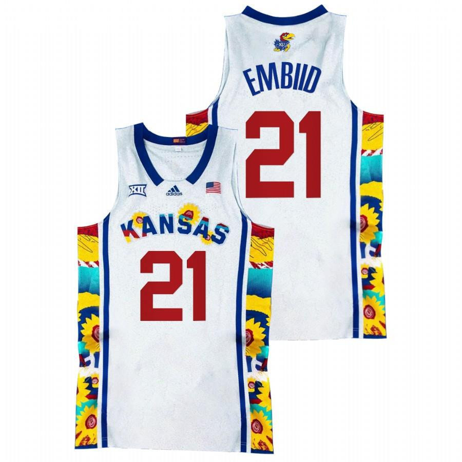 Joel Embiid 21 Kansas Jayhawks Sunflower Showdown Basketball Men Jersey - White