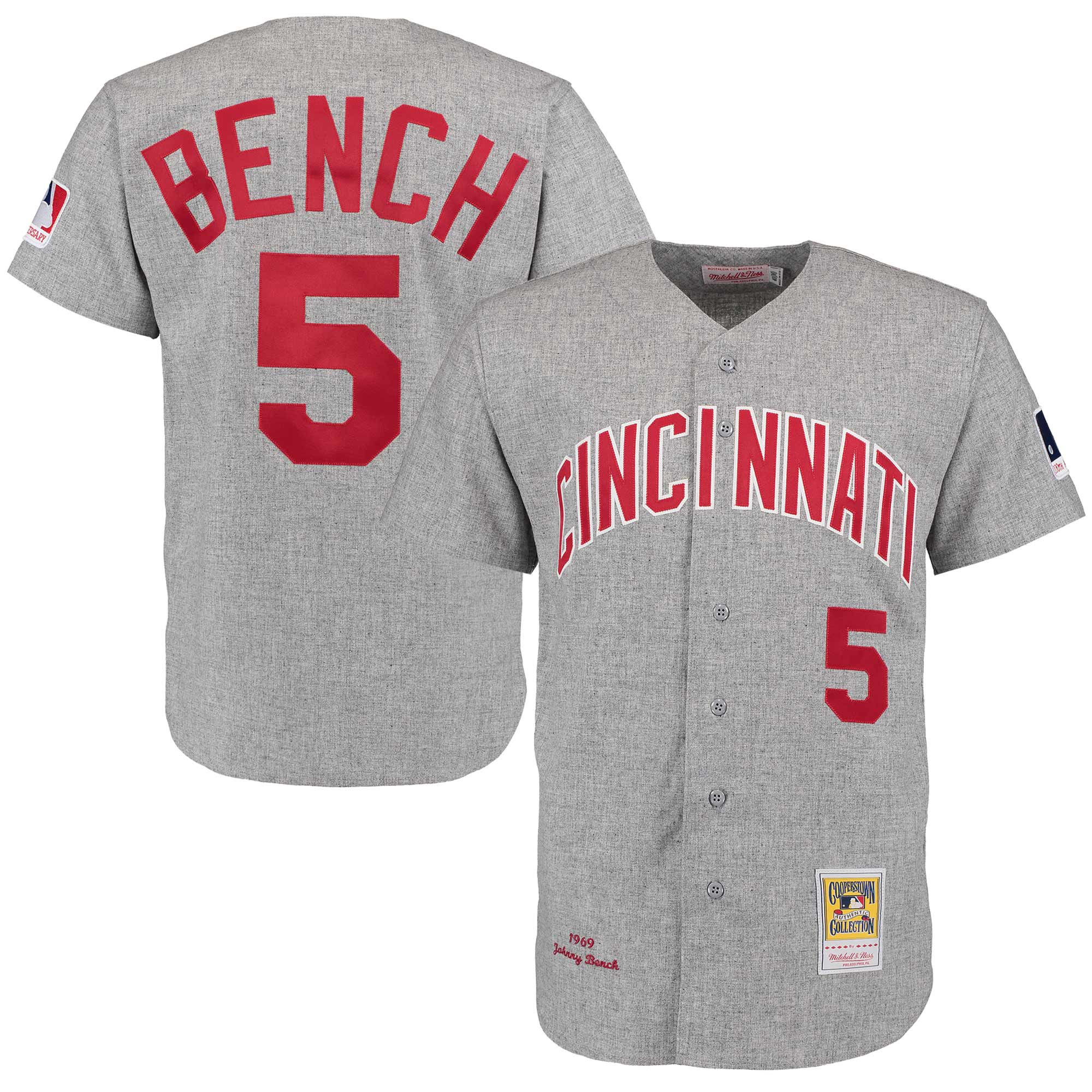 Johnny Bench 1969 Cincinnati Reds Mitchell & Ness Authentic Throwback Jersey - Gray Mlb