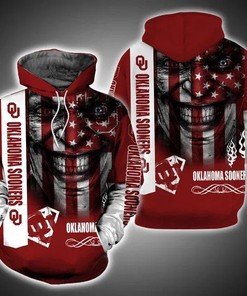 Joker With Flag American And Logo Oklahoma Sooners 3D Hoodie Oklahoma Sooners Fan Gift Ideas
