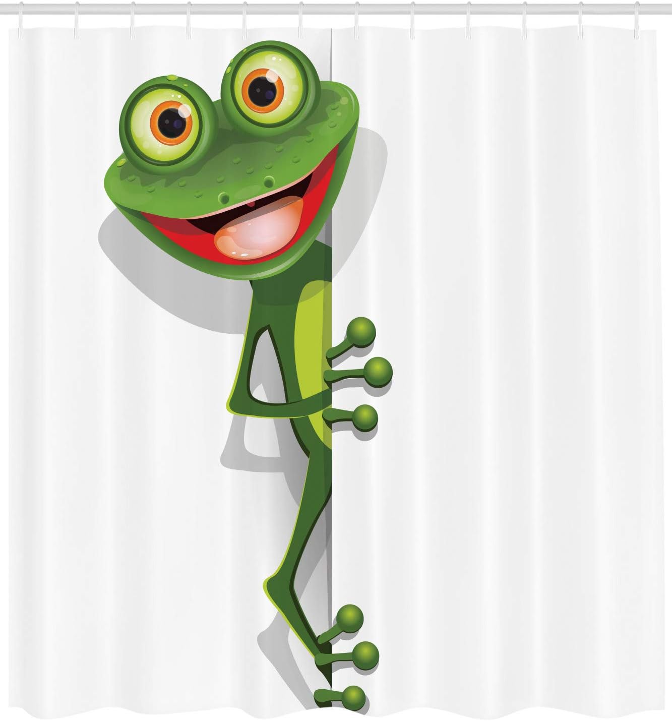 Jolly Frog Shower Curtain, Lizard Gecko Cartoon Artwork in Fern Green Bathroom Decor