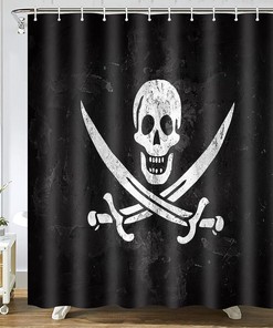 Jolly Pirate Flag and Wall Roger Skull Anatomy Attention Shower Curtain with Waterproof Bathroom Decor - Perfect for Fabric