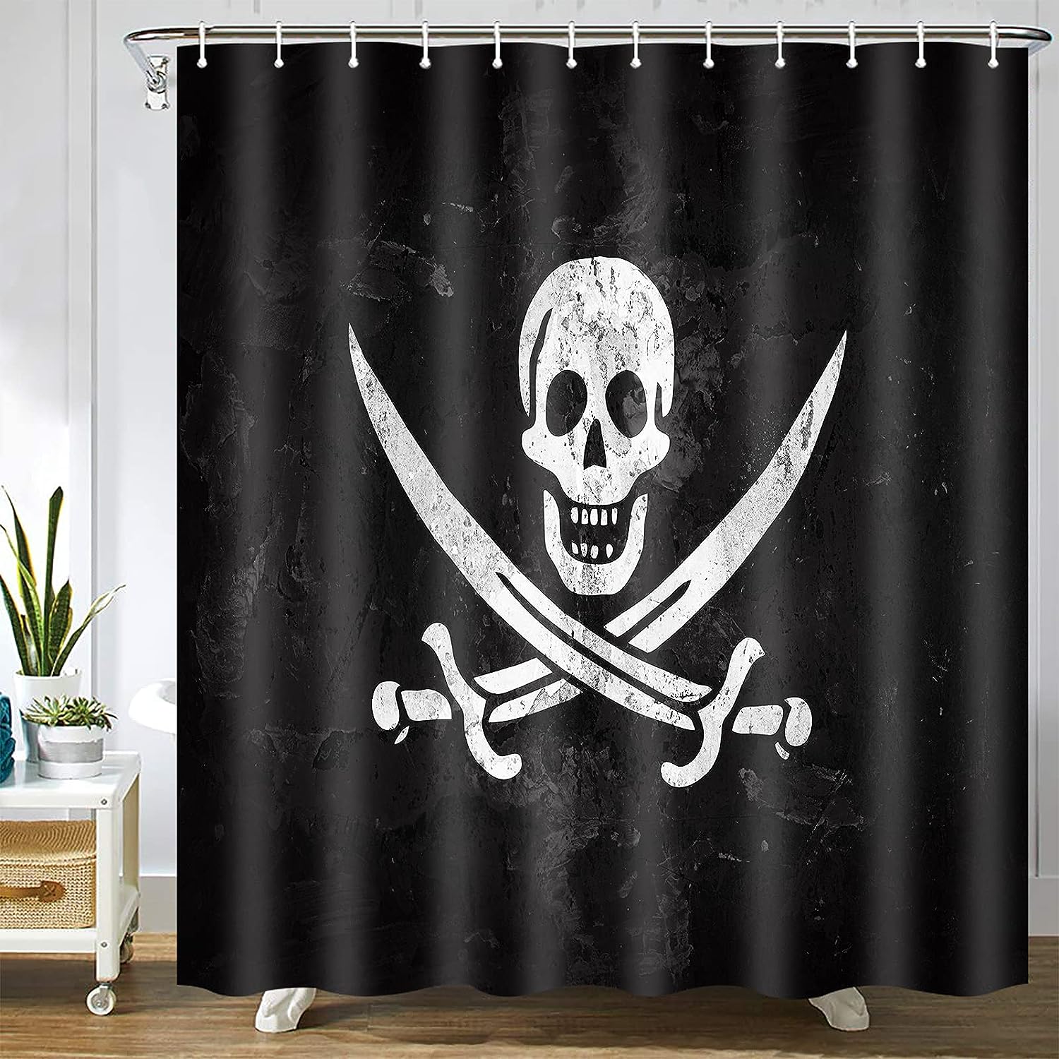 Jolly Pirate Flag and Wall Roger Skull Anatomy Attention Shower Curtain with Waterproof Bathroom Decor - Perfect for Fabric
