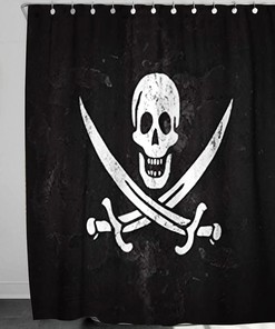 Jolly Pirate Flag and Wall Roger Skull Anatomy Attention Shower Curtain with Waterproof Bathroom Decor - Perfect for Fabric