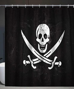Jolly Pirate Flag and Wall Roger Skull Anatomy Attention Shower Curtain with Waterproof Bathroom Decor - Perfect for Fabric
