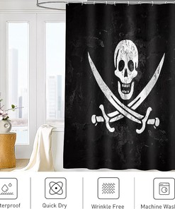 Jolly Pirate Flag and Wall Roger Skull Anatomy Attention Shower Curtain with Waterproof Bathroom Decor - Perfect for Fabric