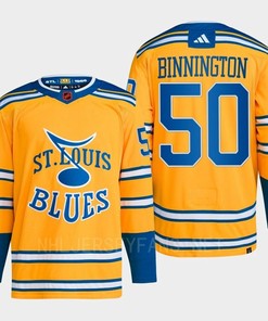 Jordan Binnington 50 Reverse Retro 2.0 2022 St. Louis Blues Yellow Jersey Primegreen