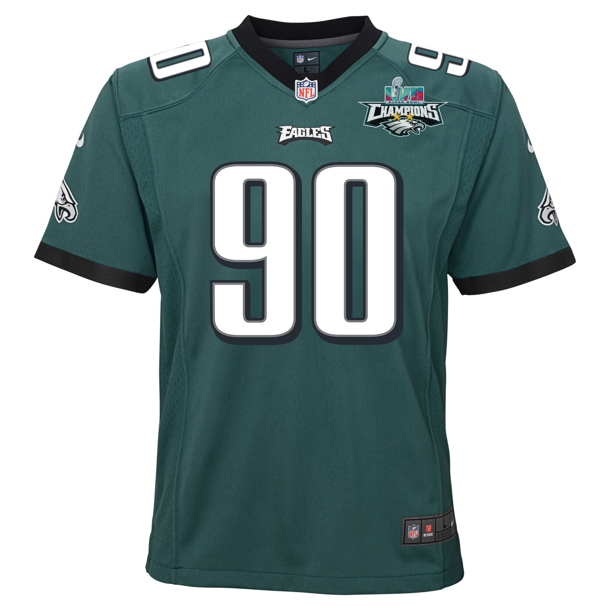 Jordan Davis 90 Philadelphia Eagles Super Bowl LVII Champions 2 Stars 2 Stars Youth Game Jersey - Black