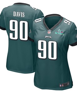 Jordan Davis 90 Philadelphia Eagles Super Bowl LVII Champions Women Game Jersey - Midnight Green