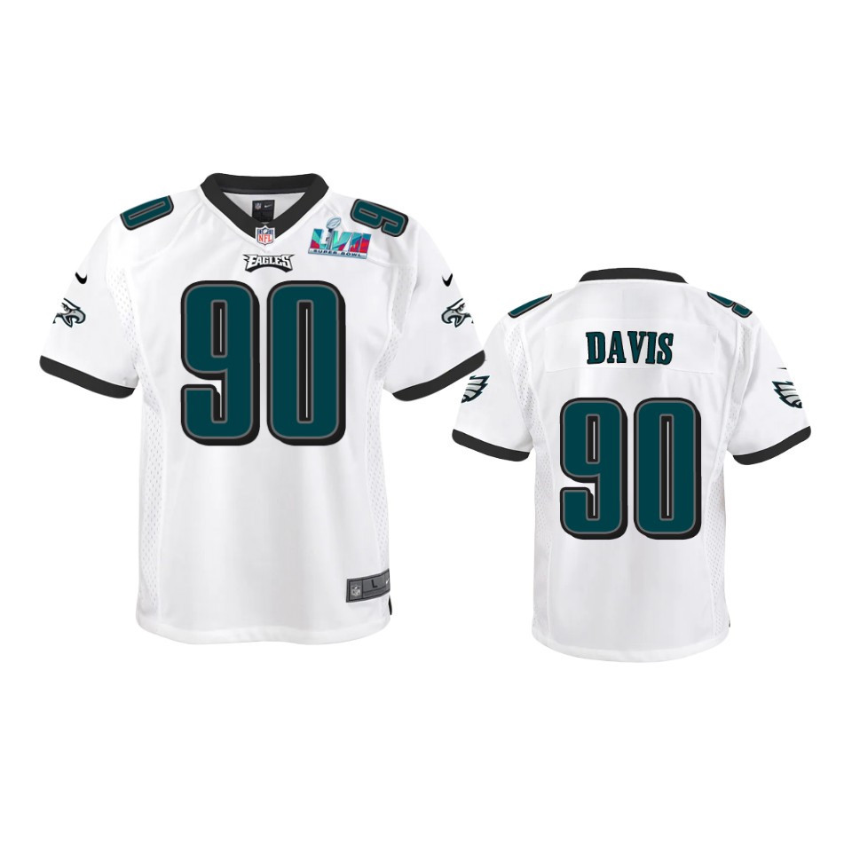Jordan Davis 90 Philadelphia Eagles Youth Super Bowl LVII Game Jersey - White