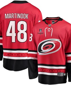 Jordan Martinook 48 Carolina Hurricanes Stanley Cup 2023 Playoffs Patch Home Breakaway Men Jersey - Red