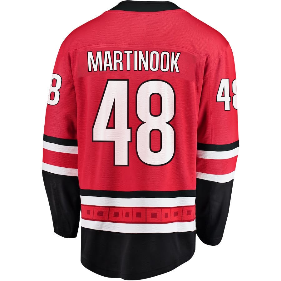 Jordan Martinook 48 Carolina Hurricanes Stanley Cup 2023 Playoffs Patch Home Breakaway Men Jersey - Red