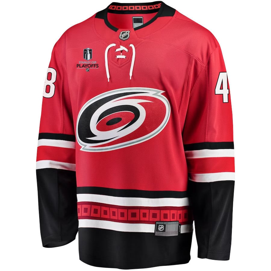 Jordan Martinook 48 Carolina Hurricanes Stanley Cup 2023 Playoffs Patch Home Breakaway Men Jersey - Red