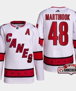 Jordan Martinook 48 Carolina Hurricanes White Jersey 2022-23 Away 25th Anniversary