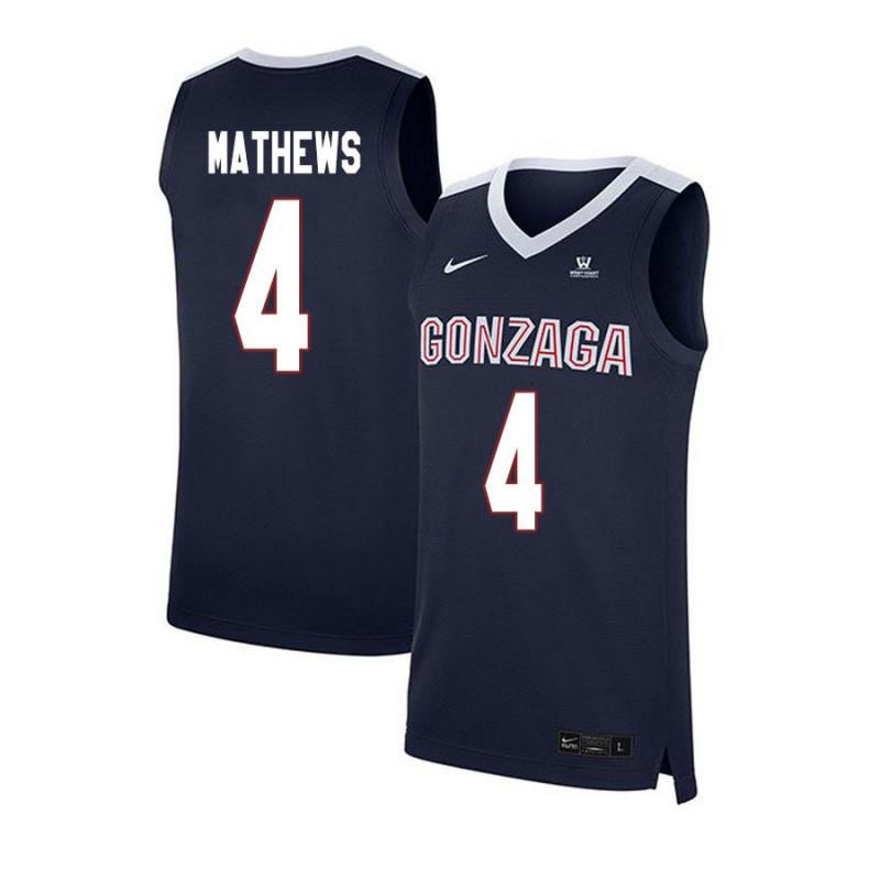 Jordan Mathews 4 Gonzaga Bulldogs Elite Basketball Men Jersey - Navy