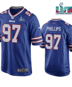 Jordan Phillips 97 Buffalo Bills Super Bowl LVII Logo Game Player Men Jersey - Royal Jersey