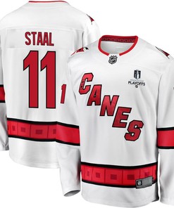 Jordan Staal 11 Carolina Hurricanes Stanley Cup 2023 Playoffs Patch Away Breakaway Men Jersey - White