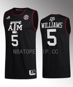 Jordan Williams 5 Texas AM Aggies Black Jersey 2022-23 College Basketball