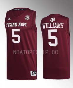 Jordan Williams 5 Texas AM Aggies Uniform Jersey 2022-23 College Basketball Maroon