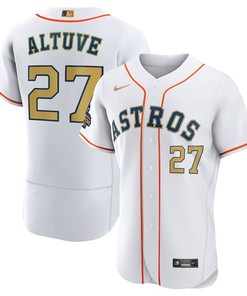 Jose Altuve 27 Houston Astros 2023 Gold Collection Player Elite Jersey - White