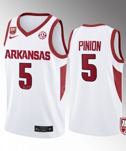 Joseph Pinion 5 Arkansas Razorbacks 100 Season Uniform Jersey 2022-23 College Basketball White