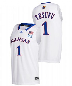 Joseph Yesufu 1 Kansas Jayhawks 2023 White College Basketball Home Jersey