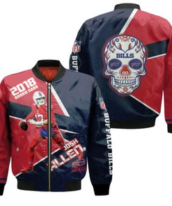 Josh Allen 17 2018 Rookie Card Lava Skull Buffalo Bills Red Black Gift For Bills Fans Bomber Jacket