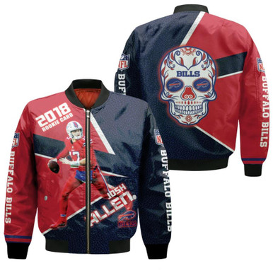 Josh Allen 17 2018 Rookie Card Lava Skull Buffalo Bills Red Black Gift For Bills Fans Bomber Jacket
