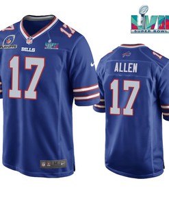 Josh Allen 17 Buffalo Bills Super Bowl LVII Logo Game Player Men Jersey - Royal Jersey