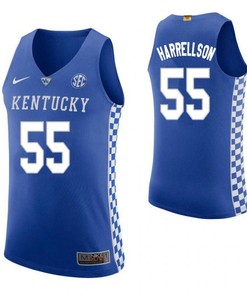 Josh Harrellson 55 Kentucky Wildcats Elite Basketball Home Men Jersey - Blue