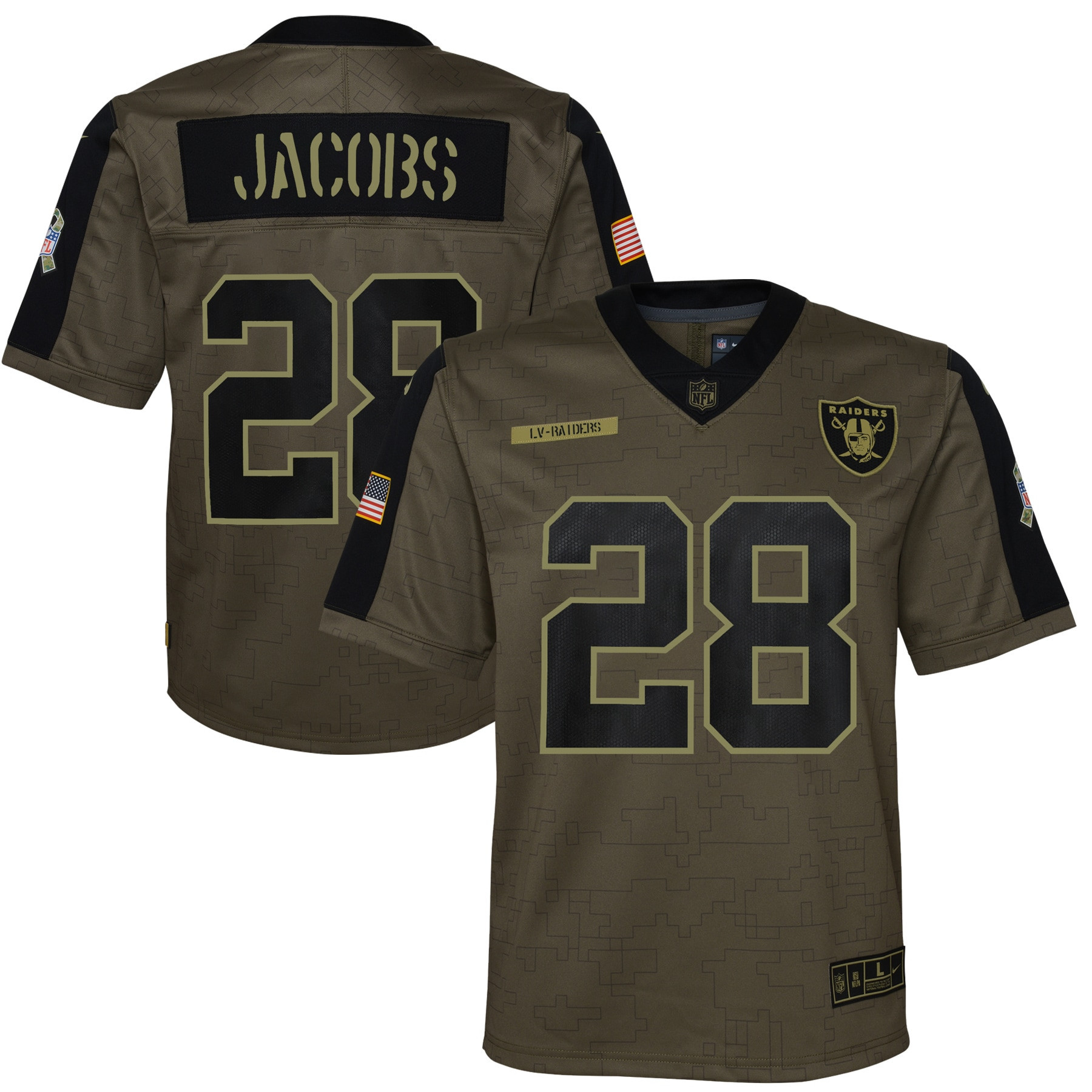 Josh Jacobs Las Vegas Raiders 2021 Salute To Service Game Jersey - Olive Nfl