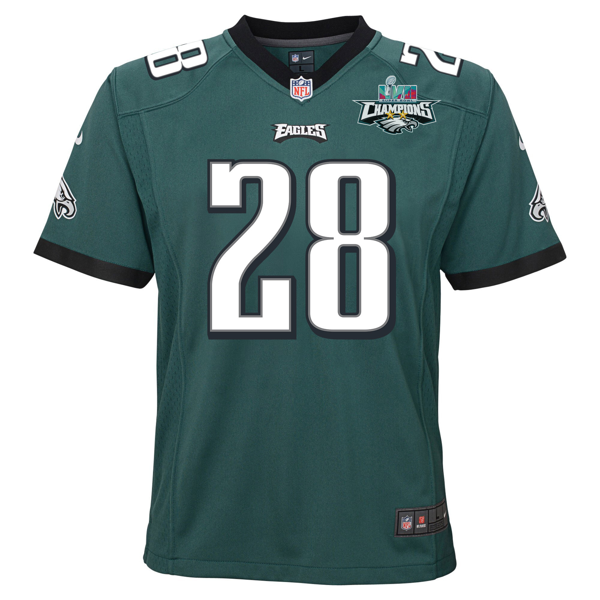 Josh Jobe 28 Philadelphia Eagles Super Bowl LVII Champions 2 Stars 2 Stars Youth Game Jersey - Black