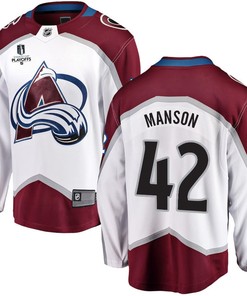 Josh Manson 42 Colorado Avalanche Stanley Cup 2023 Playoffs Patch Away Breakaway Men Jersey - White