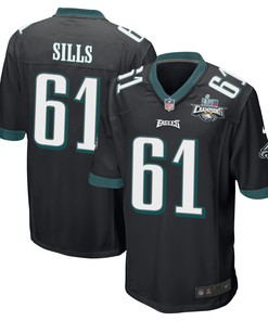 Josh Sills 61 Philadelphia Eagles Super Bowl LVII Champions 2 Stars Men Game Jersey - Black