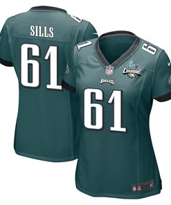 Josh Sills 61 Philadelphia Eagles Super Bowl LVII Champions 2 Stars Women Game Jersey - Midnight Green