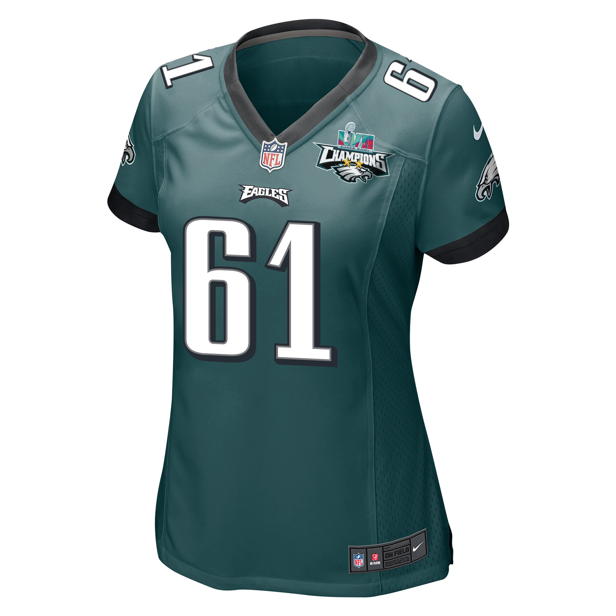 Josh Sills 61 Philadelphia Eagles Super Bowl LVII Champions 2 Stars Women Game Jersey - Midnight Green