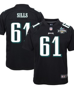 Josh Sills 61 Philadelphia Eagles Super Bowl LVII Champions 2 Stars Youth Game Jersey - Black