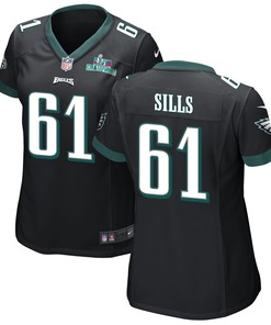 Josh Sills 61 Philadelphia Eagles Super Bowl LVII Champions Women Game Jersey - Black